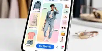 Modern smartphone displaying a personal styling app interface with fashion recommendations for U.S. users
